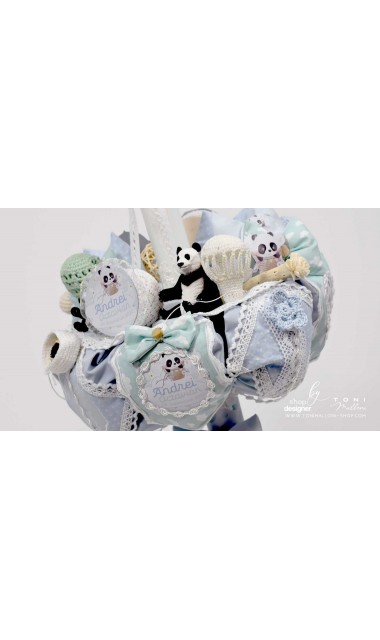Lumanare botez cu ursuletul Panda, urs polar si baloane de aer cald, Panda Journey 12
